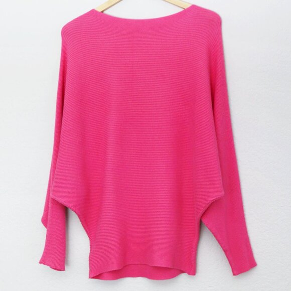 Makarthy Batwing Dolman Sleeves Ribbed Knit Drapey Sweater Cashmere Wool Blend - Picture 4 of 15